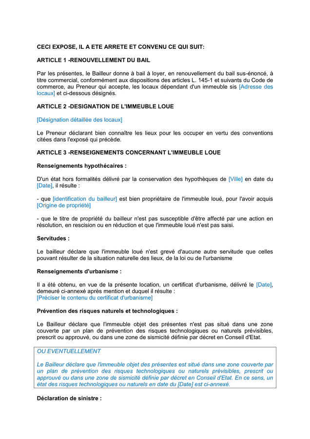 Modelé De Renouvellement De Bail Commercial - DOC, PDF - Page 2 Sur 12