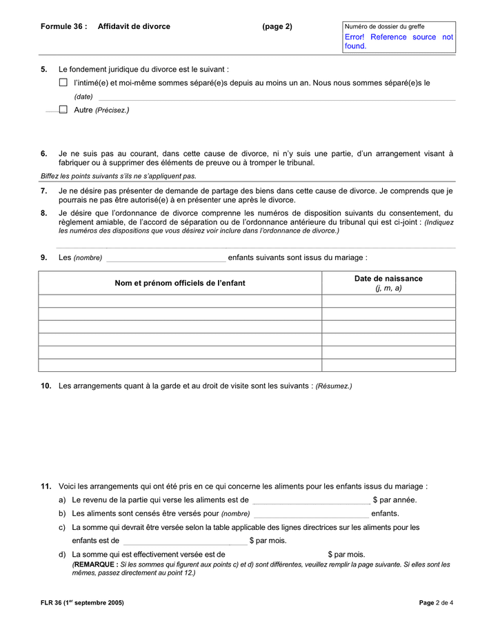 Affidavit de divorce canada doc pdf page 2 sur 4