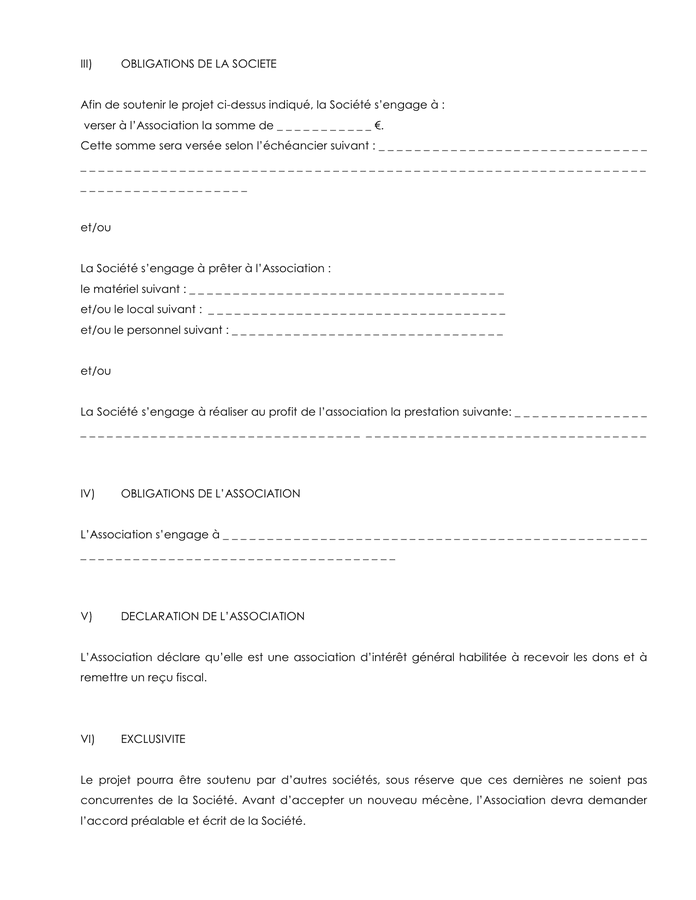 Modèle de convention de mécénat - DOC, PDF - page 2 sur 3